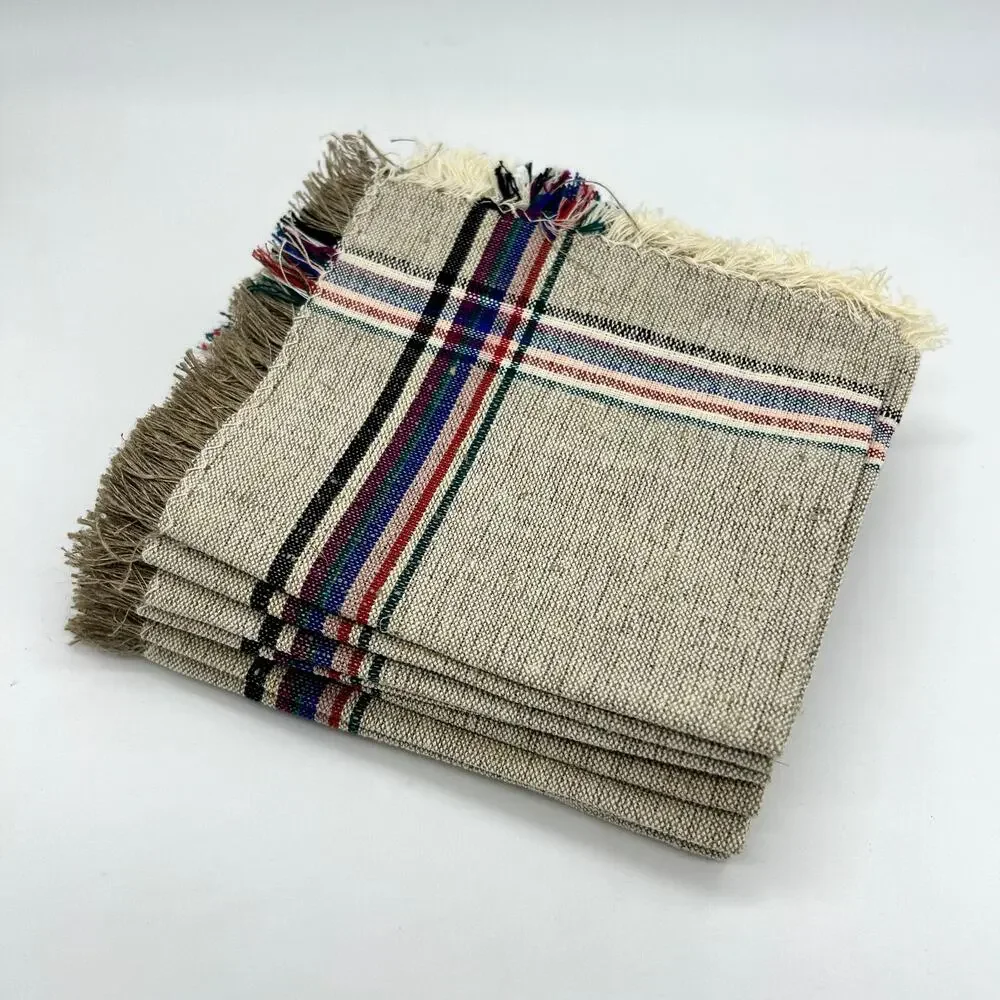 Vintage Handmade Polish Napkins Cotton Linen Lot of 9 NWT Home Decor Tan Brown